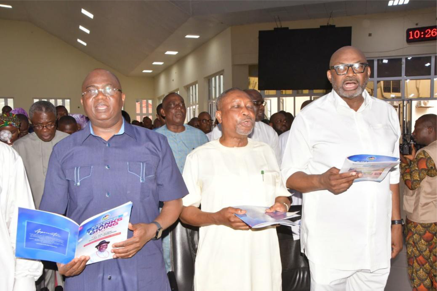 From right: Secretary to Government (SSG), Dr. Kingsley Emu, Head of Delta State Civil Service, Mr. Reginald Bayoko, and the Chief of Staff, Hon Johnson Erijo 