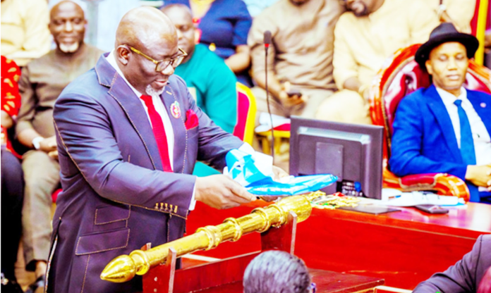 Delta State Governor, Rt. Hon. Sheriff Oborevwori laying the 2025 Appropriation Bill before the Delta State House of Assembly in Asaba. PIX: BRIPIN ENARUSAI