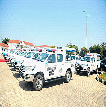 Some of the Hilux patrol vans donated by the Delta State Government